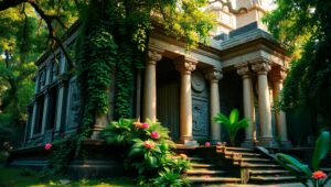 Ancient Temple Overgrown with Nature – free AI stock image