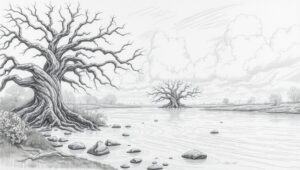 Ancient Trees by the Winding River – free AI stock image