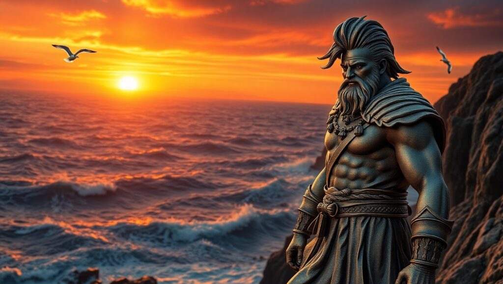 Ancient Warrior Overlooking the Sea – free AI stock image