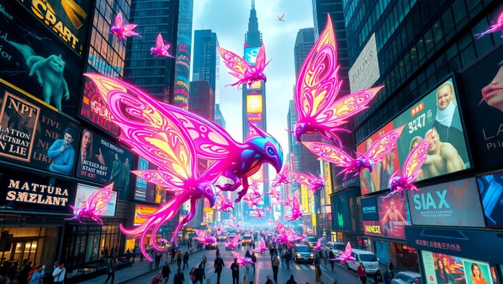 AR Creatures in a Cityscape – free AI stock image