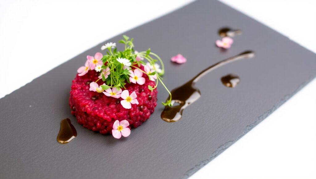 Artistic Beetroot Tartare Presentation – free AI stock image