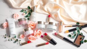 Artistic Cosmetic Flatlay Display – free AI stock image
