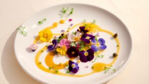 Artistic Gourmet Flower Plating – free AI stock image