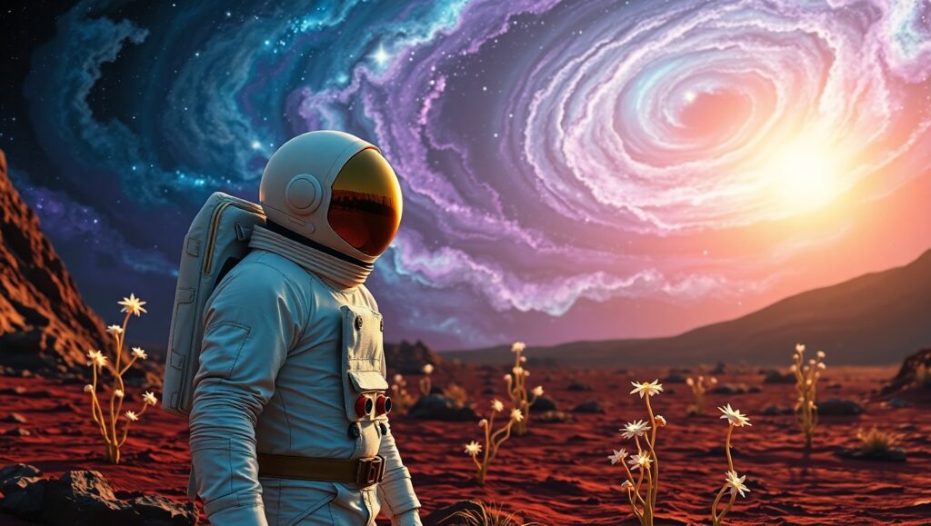 Astronaut Gazing at Cosmic Beauty – free AI stock image