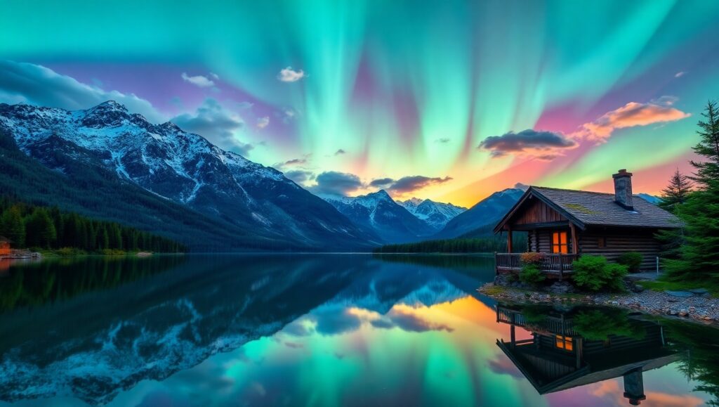 Auroras Over the Mountain Lake – free AI stock image