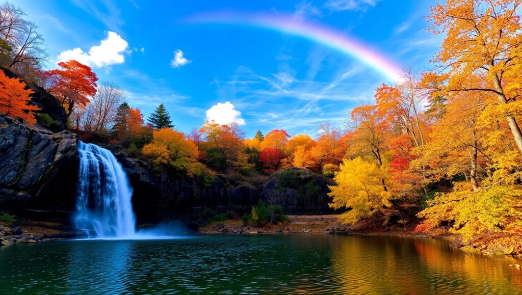 Autumn Cascade in Nature’s Splendor – free AI stock image