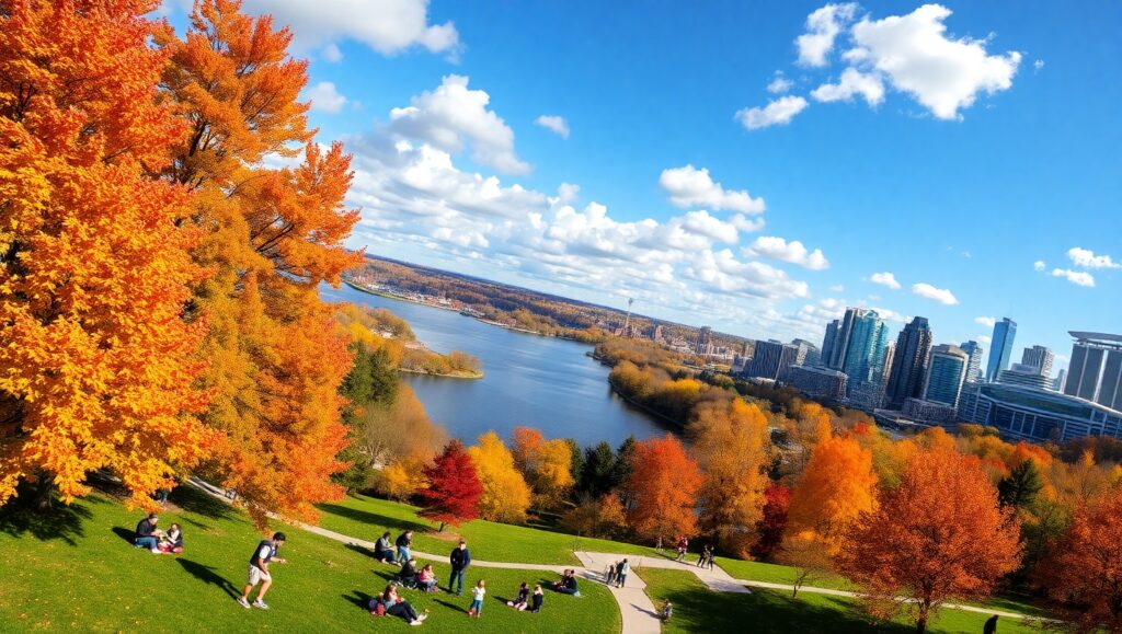 Autumn Colors Overhead in City Park – free AI stock image