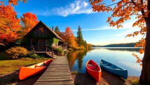 Autumn Lakeside Cabin Retreat – free AI stock image