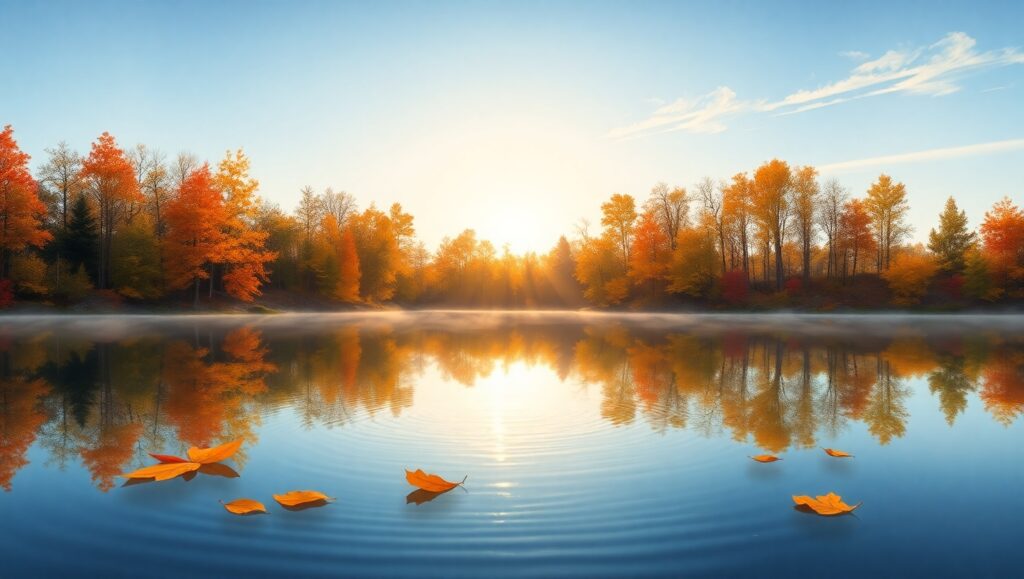Autumn Reflections on Tranquil Waters – free AI stock image