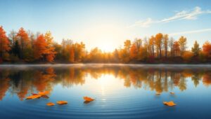 Autumn Reflections on Tranquil Waters – free AI stock image