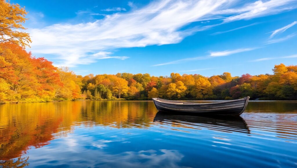Autumn Serenity by the Lake QSO – free AI stock image