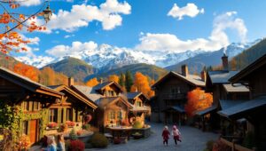 Autumn Serenity in Mountain Village – free AI stock image