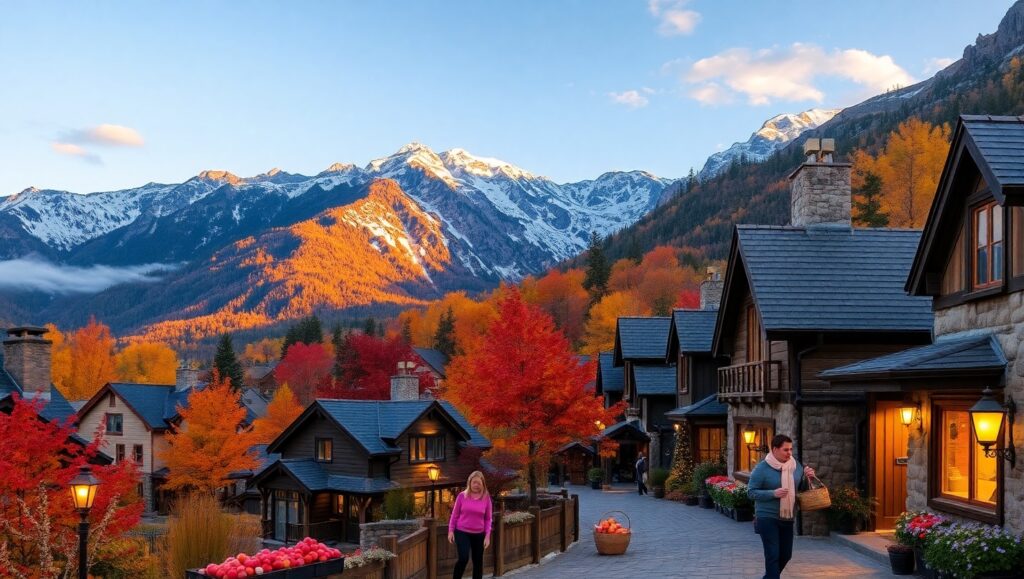 Autumn Serenity in Mountain Village EDw – free AI stock image