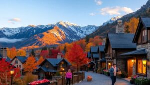 Autumn Serenity in Mountain Village EDw – free AI stock image