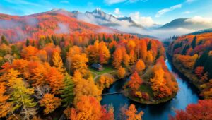 Autumn Serenity Over a Forest River – free AI stock image