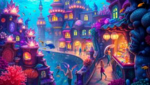 Beneath the Waves: A Marine Metropolis – free AI stock image