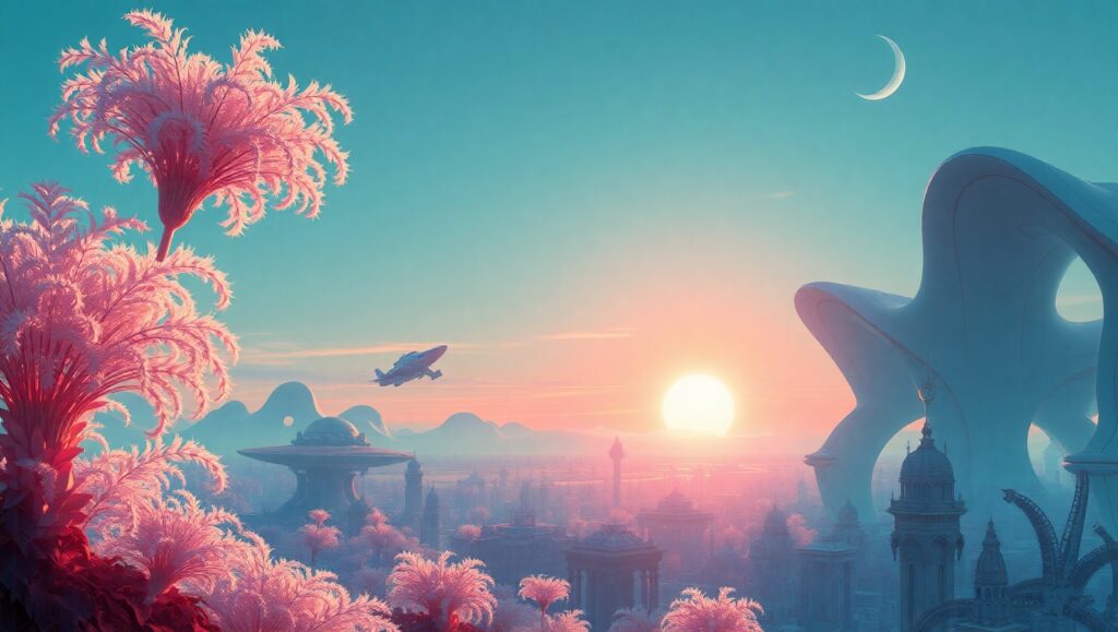 Bioluminescent Alien Cityscape a8b – free AI stock image