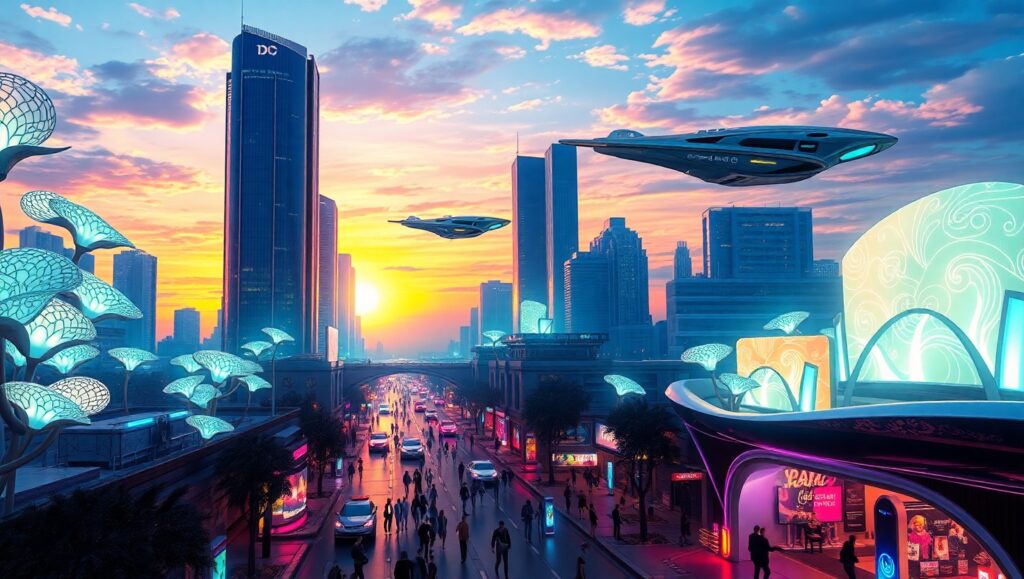 Bioluminescent City in the Future – free AI stock image