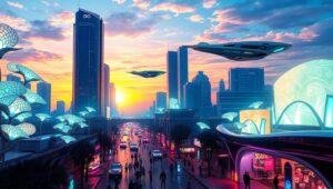Bioluminescent City in the Future – free AI stock image