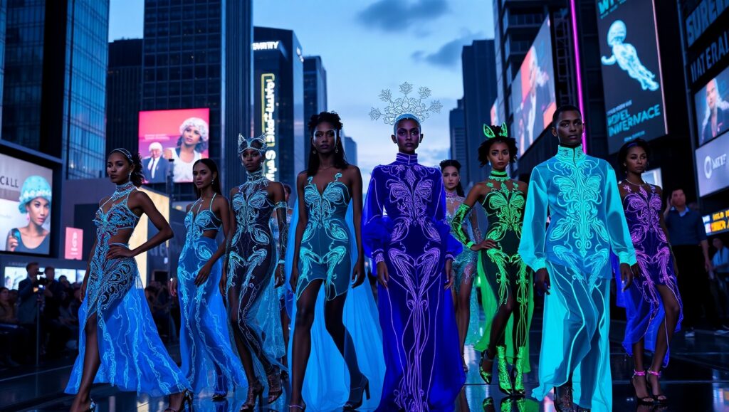 Bioluminescent Fashion on the Runway – free AI stock image
