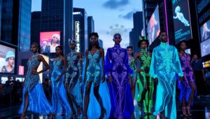 Bioluminescent Fashion on the Runway – free AI stock image