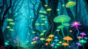 Bioluminescent Forest Creatures Encounter – free AI stock image