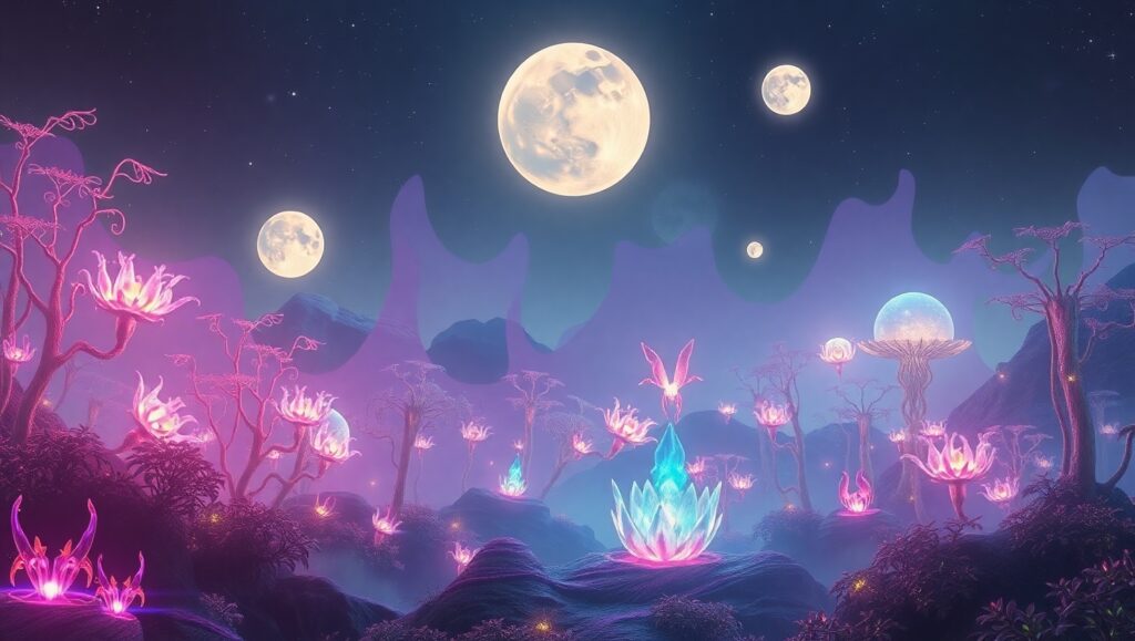 Bioluminescent Forest on an Alien Planet – free AI stock image
