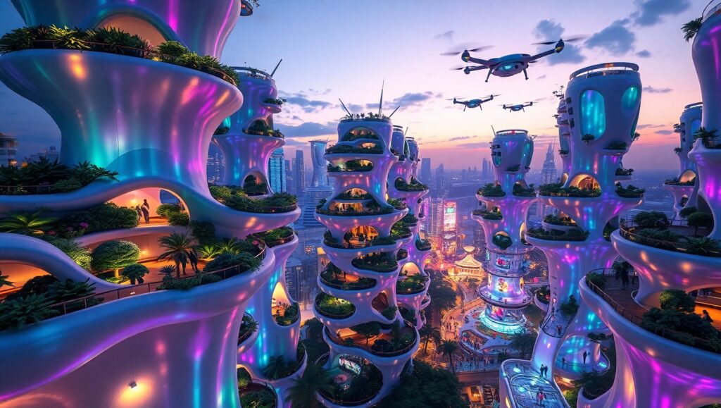 Bioluminescent Future Cityscape oBB – free AI stock image