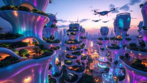 Bioluminescent Future Cityscape oBB – free AI stock image