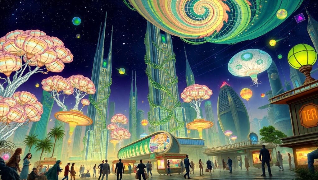 Bioluminescent Metropolis of Tomorrow – free AI stock image