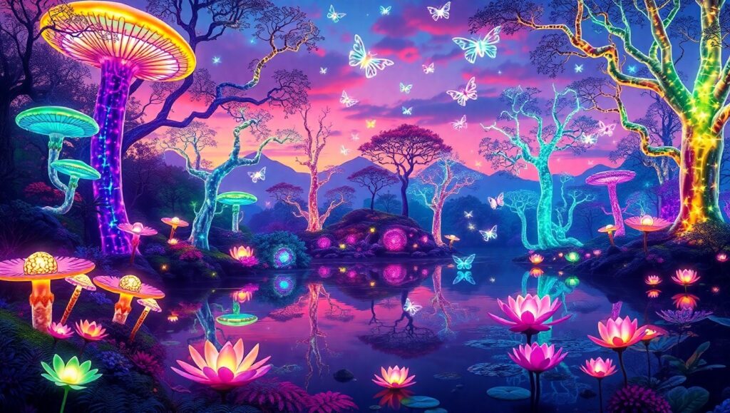 Bioluminescent Paradise of Aliens – free AI stock image