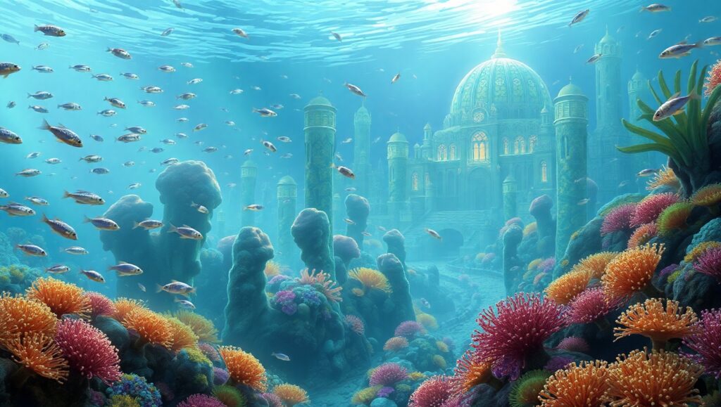 Bioluminescent Underwater Cityscape Dreams – free AI stock image