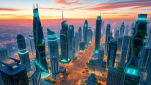 Bioluminescent Urban Dreamscape – free AI stock image
