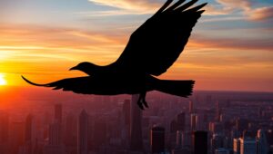 Bird in the City Skyline – free AI stock image
