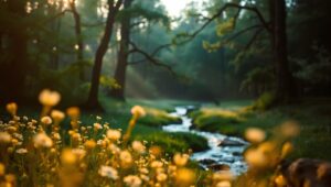 Bokeh Lights in a Tranquil Forest – free AI stock image