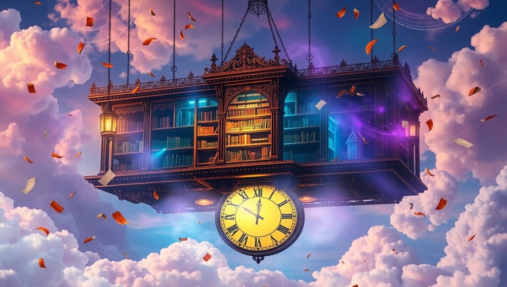 Books Fall from the Celestial Library – free AI stock image