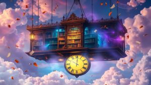 Books Fall from the Celestial Library – free AI stock image