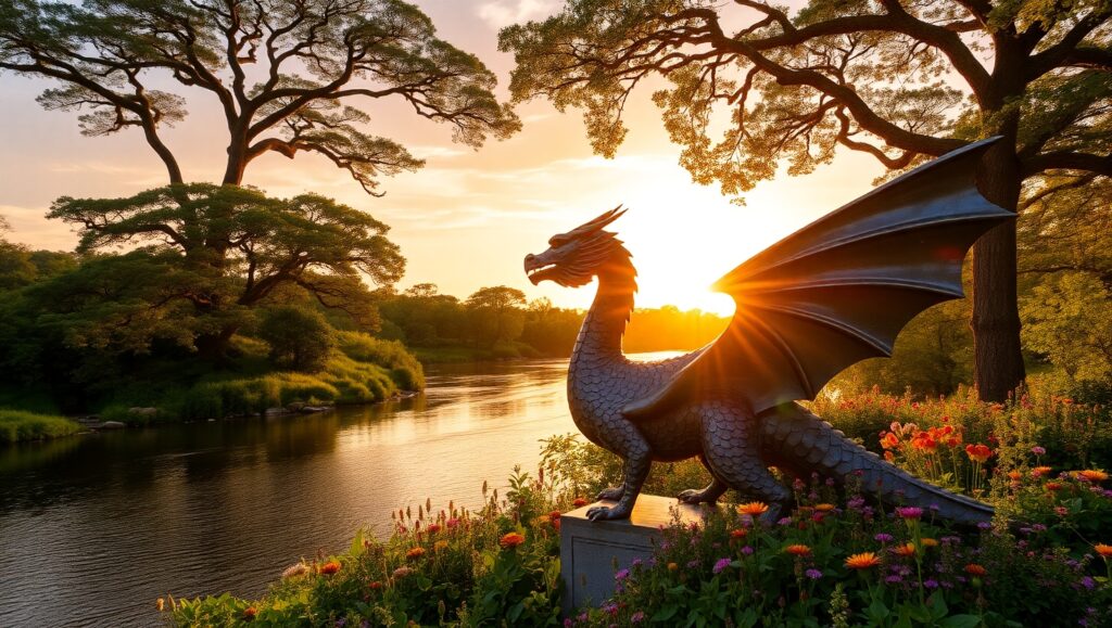 Bronze Mythical Creature Landscape – free AI stock image