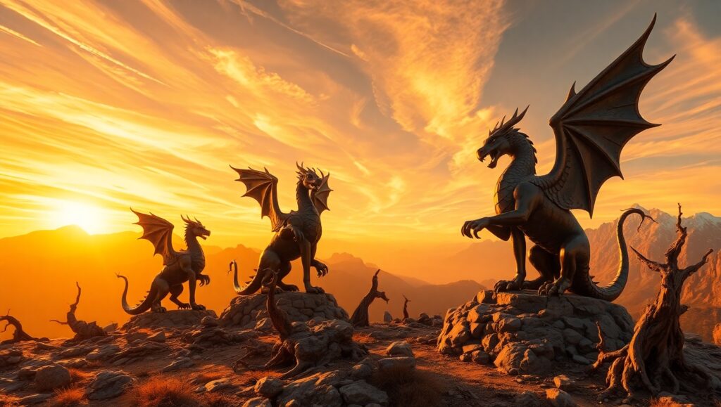 Bronze Statues Under Sunset Skies – free AI stock image
