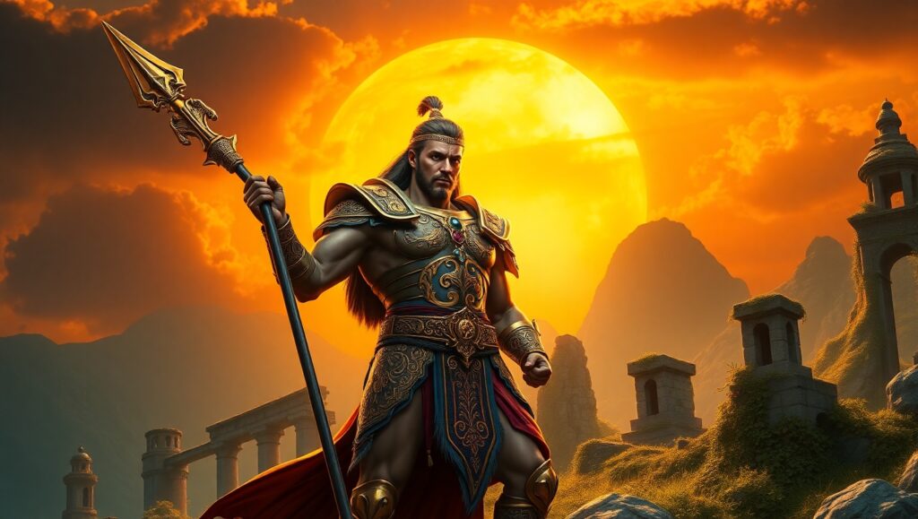 Bronze Warrior at Sunset – free AI stock image
