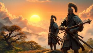 Bronze Warriors on a Sunset Hilltop – free AI stock image