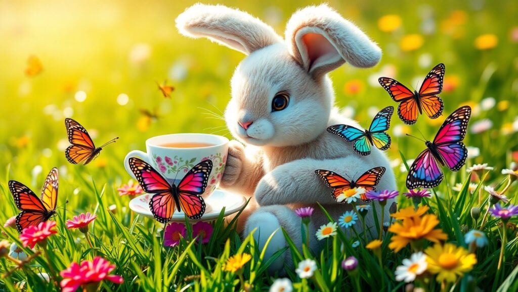 Bunny Tea Party in a Meadow – free AI stock image