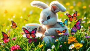 Bunny Tea Party in a Meadow – free AI stock image