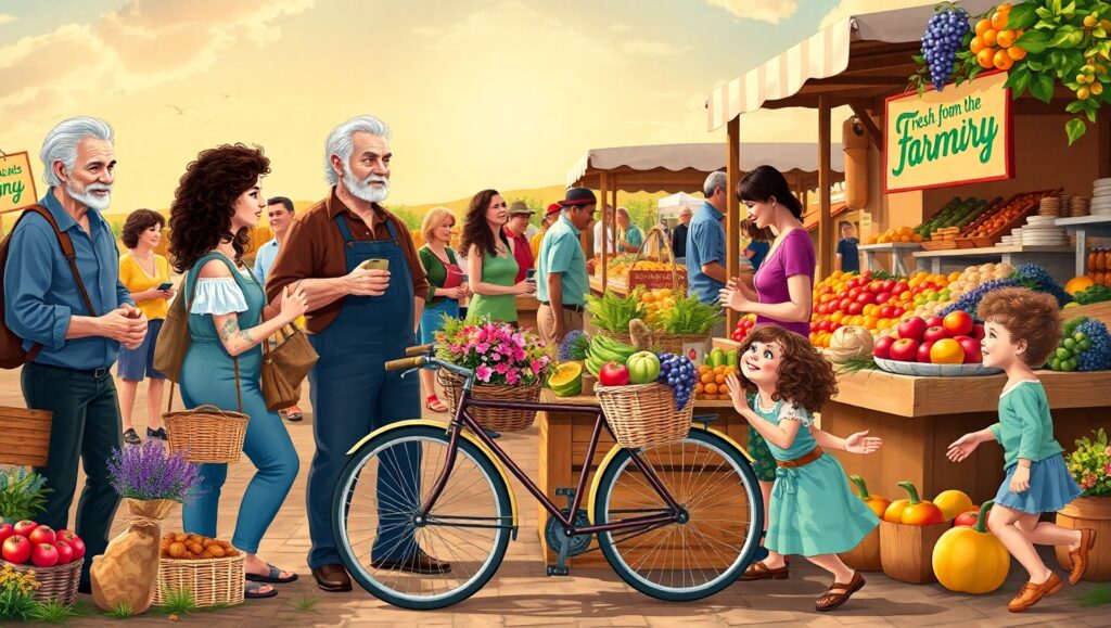 Bustling Farmers Market Day – free AI stock image