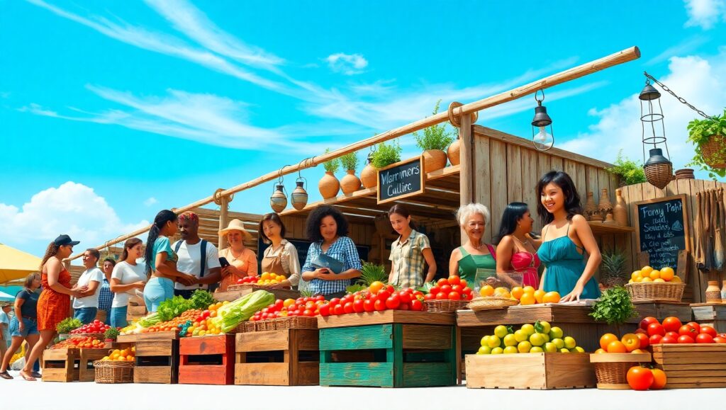 Busy Day at the Farmers Market – free AI stock image