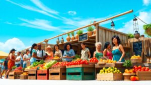 Busy Day at the Farmers Market – free AI stock image