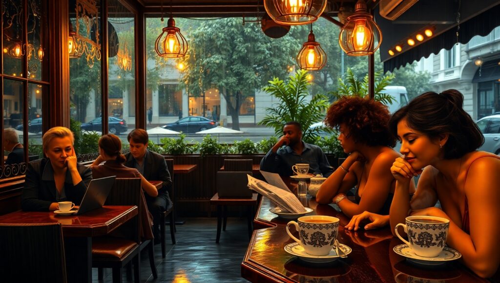 Café Serenity on a Rainy Day – free AI stock image