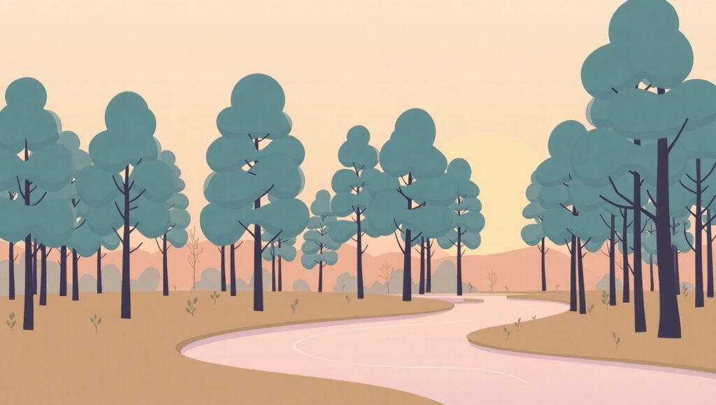 Calm Sunrise Over a Minimalistic Forest – free AI stock image