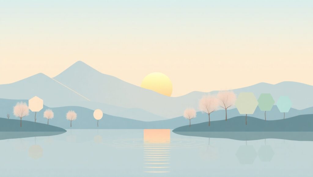 Calm Sunset Over Geometric Landscape – free AI stock image
