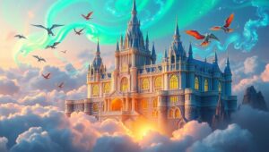 Castle in the Clouds with Mystical Beings – free AI stock image
